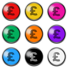 Pound £ sign button icon set isolated on white with clipping path