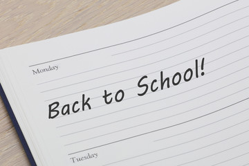 Back to School diary reminder open on table