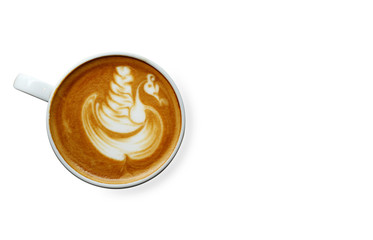 Cup of coffee latte on white background.