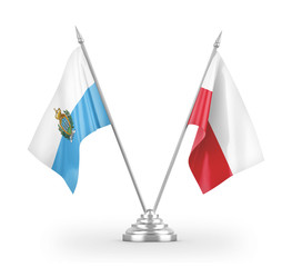 Poland and San Marino table flags isolated on white 3D rendering