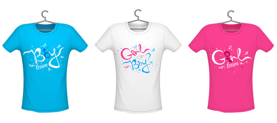 Gender reveal party design t-shirt, vector illustration