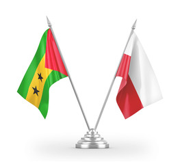 Poland and Sao Tome and Principe table flags isolated on white 3D rendering