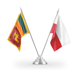 Poland and Sri Lanka table flags isolated on white 3D rendering