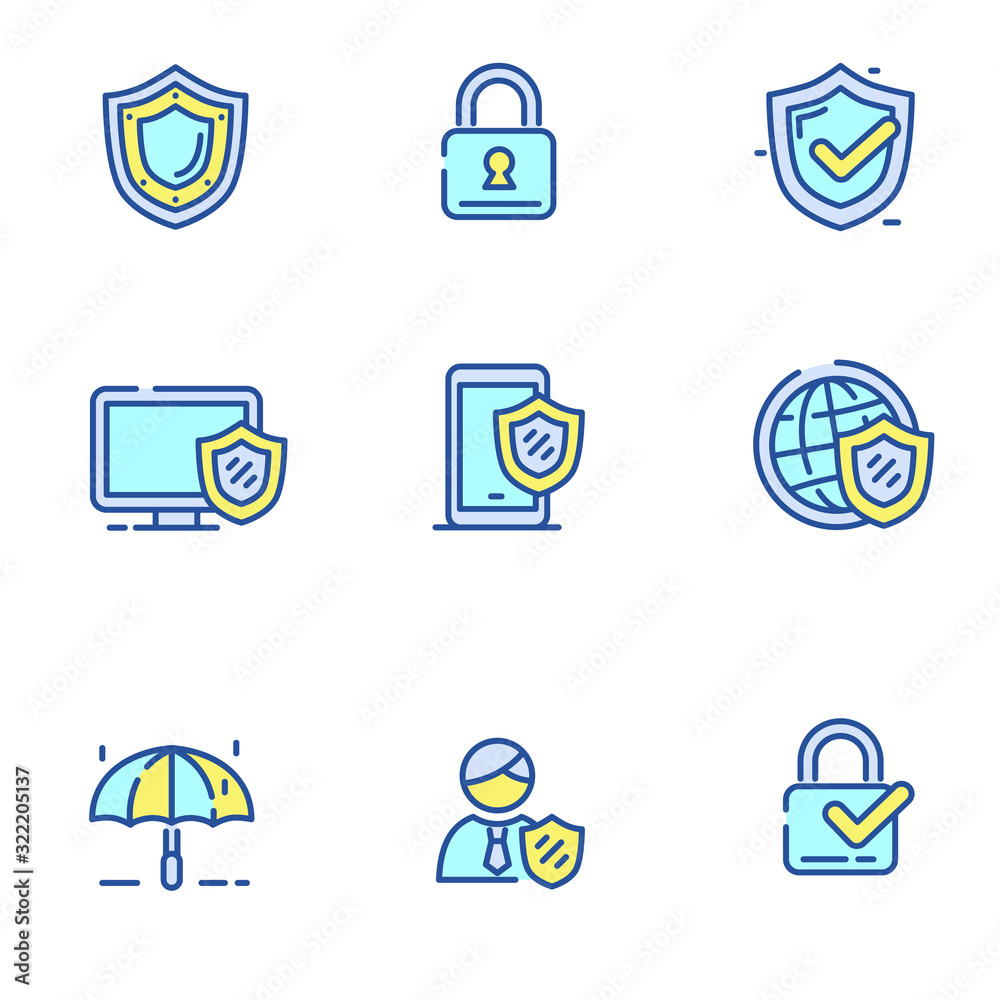 Wall mural set of protection icons in linear color style isolated on white background