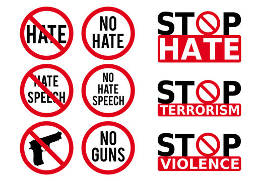 No hate signs, vector set