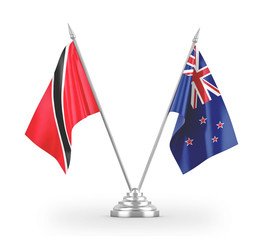 New Zealand and Trinidad and Tobago table flags isolated on white 3D rendering