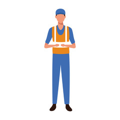 car mechanic standing wearing working clothes and safety helmet