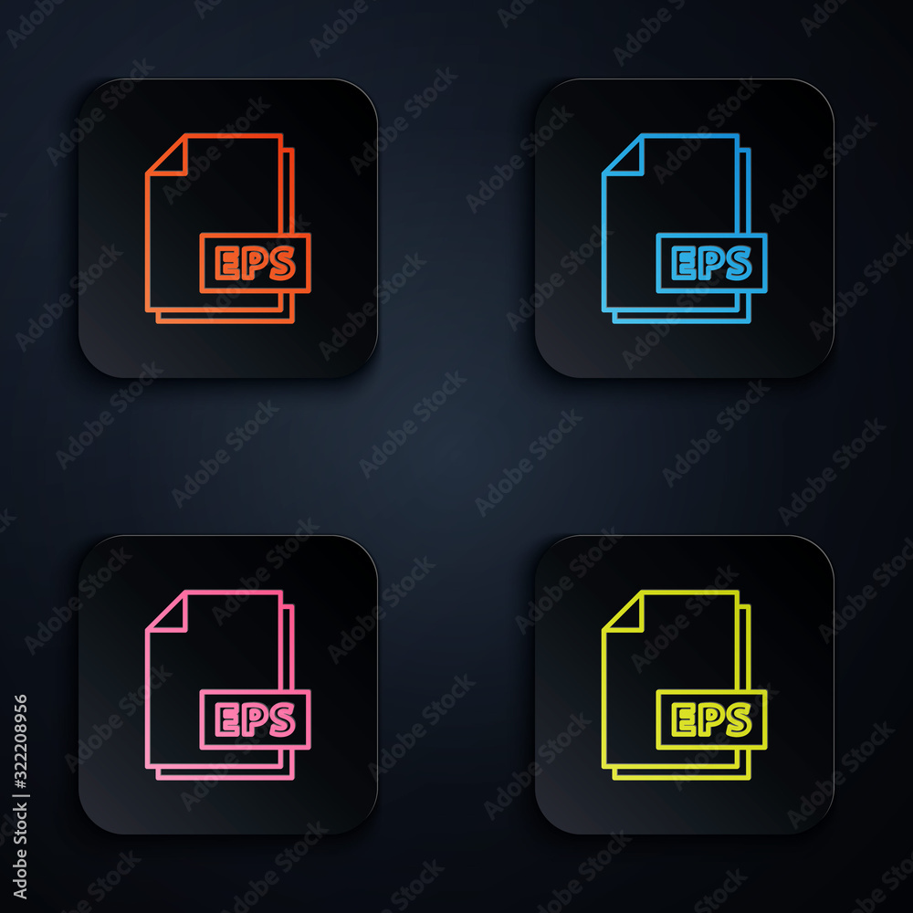 Fototapete Color neon line EPS file document. Download eps button icon isolated on black background. EPS file symbol. Set icons in square buttons. Vector Illustration