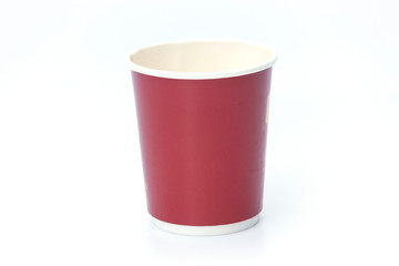 Red paper coffee mug on white background