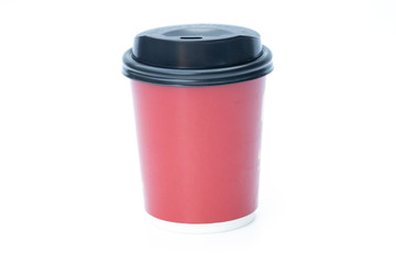 Red paper coffee mug on white background
