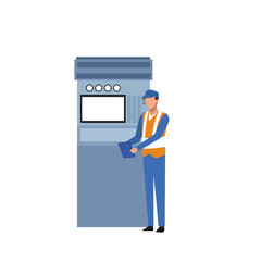 car mechanic supervising a machine, colorful design