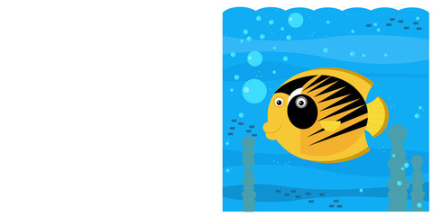 Cartoon underwater scene with swimming coral reef fish with space for text - illustration