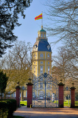 castle tower in the park of the castle in Karlsruhe