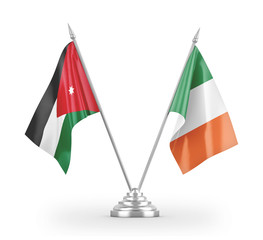 Ireland and Jordan table flags isolated on white 3D rendering