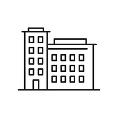 Line vector hotel building on white background. Urban architecture, skyscraper on white background. Element for web, game and advertising