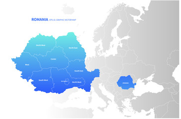 graphic vector map of romania. romania map. eu country.