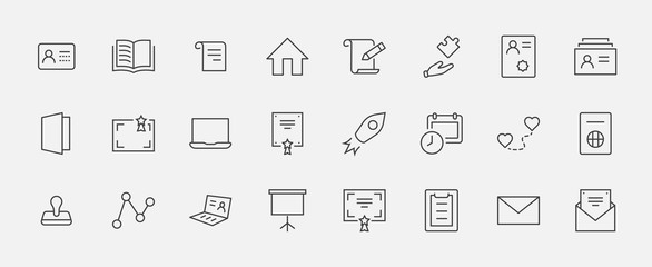 Set of Legal Documents Related Vector Line Icons. Contains such Icon as Visa, Contract, Declaration, License, Permission, Grant and more. Editable Stroke. 32x32 Pixels