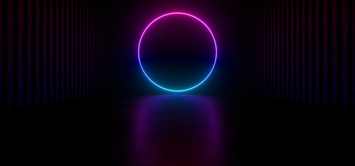Beautiful composition of colored neon lights on a black background. 3d rendering image.