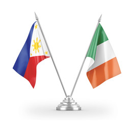 Ireland and Philippines table flags isolated on white 3D rendering