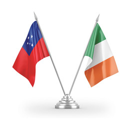 Ireland and Samoa table flags isolated on white 3D rendering