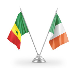 Ireland and Senegal table flags isolated on white 3D rendering