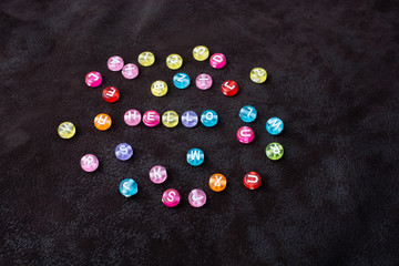 Hello wording with Multi color alphabet letter beads