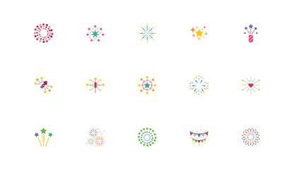 bundle of fireworks explosion splash set icons