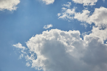 Blue aerial landscape on light background. Empty background scene. Panoramic view. Sky blue background. Urban scene. Sunny day, blue sky. Wide angle. Wide panorama. Aerial view. Sky clouds.