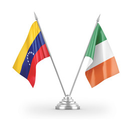 Ireland and Venezuela table flags isolated on white 3D rendering