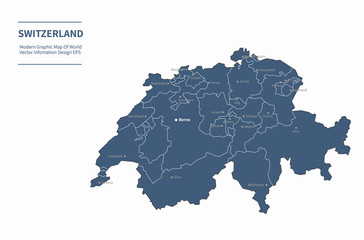 graphic vector map of switzerland. switzerland map. eu map