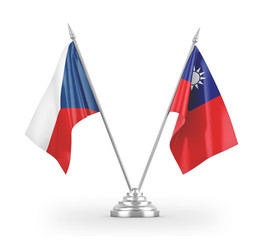 Taiwan and Czech Republic table flags isolated on white 3D rendering