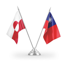 Taiwan and Greenland table flags isolated on white 3D rendering