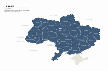 graphic vector map of ukraine. ukraine map. europe country map.