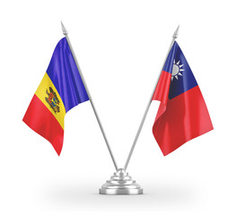 Taiwan and Moldova table flags isolated on white 3D rendering