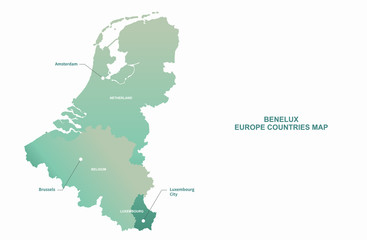 Fototapeta premium Mapa krajów Beneluksu. mapa beneluksu w krajach europy północnej. Holandia, Belgia, Luksemburg na mapie.