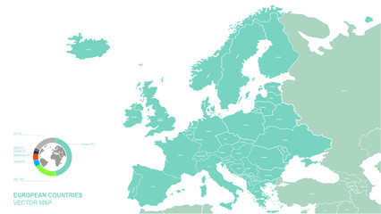 europe map. world map. detailed europe countries boundary vector. eu map.