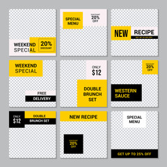 set of modern restaurant food social media post banner template. vol 48