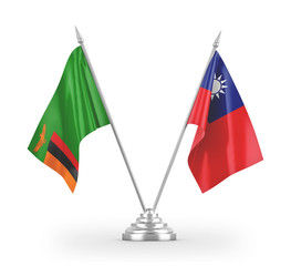 Taiwan and Zambia table flags isolated on white 3D rendering