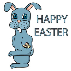 cool cartoon easter bunny with easter eggs tattoo. happy easter. white background isolated vector illustration
