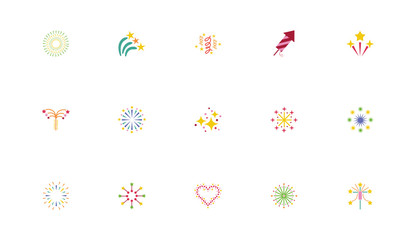 bundle of fireworks explosion splash set icons