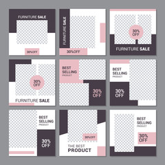set of simple slides furniture sale social media post banner template. vol 58