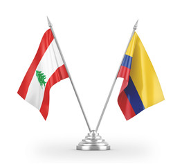 Colombia and Lebanon table flags isolated on white 3D rendering