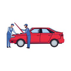 mechanics fixing a car, flat design