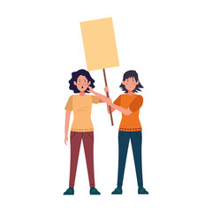 cartoon women standing with blank placard icon