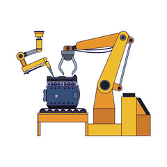 robotics arms holding a car engines, colorful design