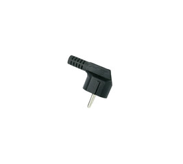 Single black electric plug without cable isolated on white background. A Black stecker without shadow