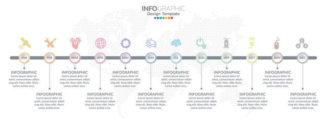 Timeline template with milestones in pastel colors.