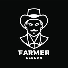 black background Columbia south america farmer character logo icon design cartoon