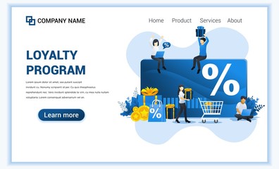 Loyalty program concept with characters. Discount and loyalty card, rewards card points. Can use for landing page web banner, infographics, landing page, web template. Vector illustration