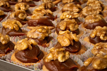 Pastries with caramel and nuts